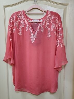 Isaac Mizrahi Live! Sheer Coral Blouse